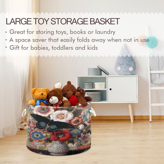 BZSMCE Decorative Storage Open Bins 20x14in In Patchwork Bloom Printed