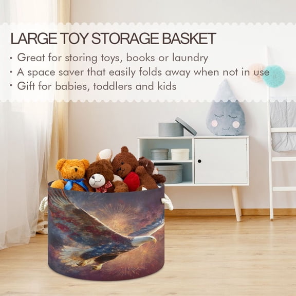 BZSMCE Decorative Storage Open Bins 20x14in In Patriot Eagles Printed
