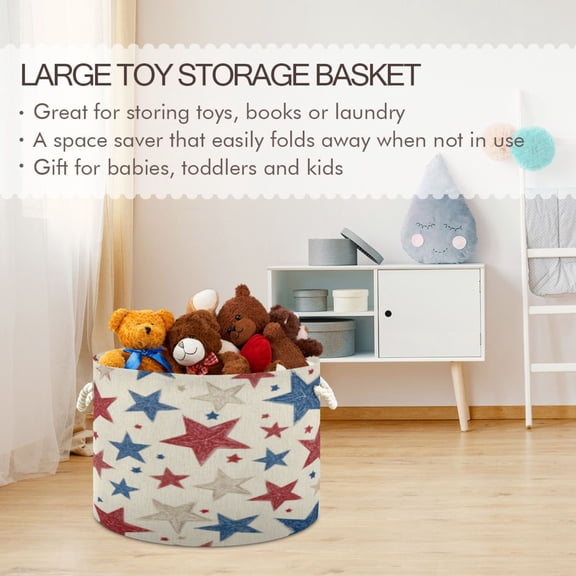 BZSMCE Decorative Storage Open Bins 20x14in In Patriotic Star Medley Printed