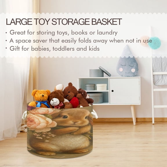 BZSMCE Decorative Storage Open Bins 20x14in In Peony Bunny Printed