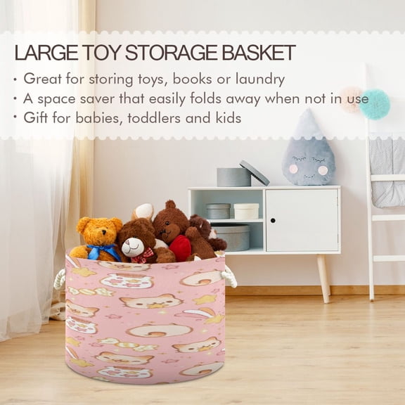 BZSMCE Decorative Storage Open Bins 20x14in In Pink Kitty Cartoon Delight Printed