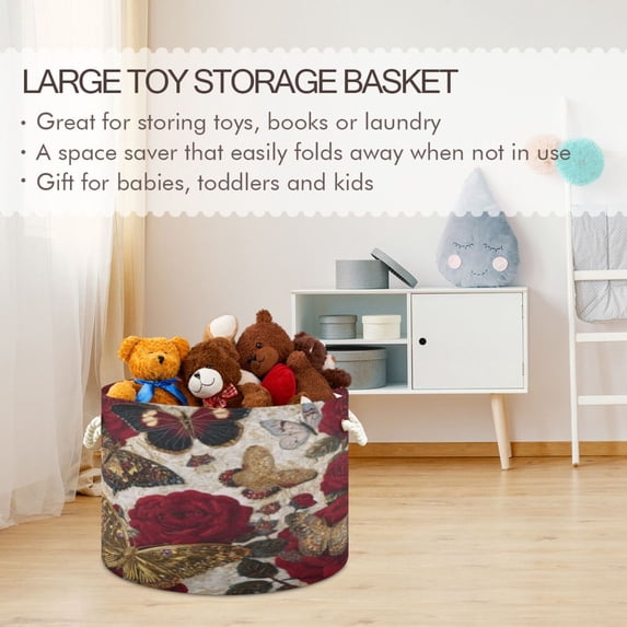 BZSMCE Decorative Storage Open Bins 20x14in In Red Rose Butterflies Printed