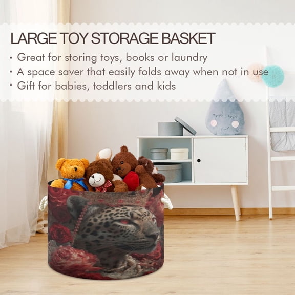 BZSMCE Decorative Storage Open Bins 20x14in In Regal Leopard Rose Crown Printed