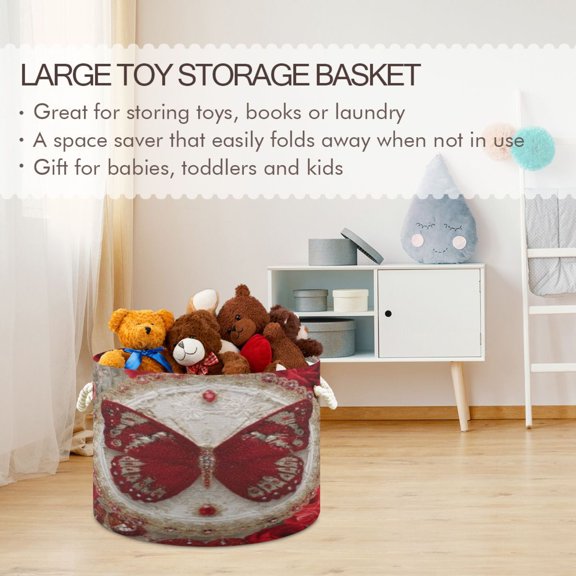 BZSMCE Decorative Storage Open Bins 20x14in In Ruby Butterfly Printed