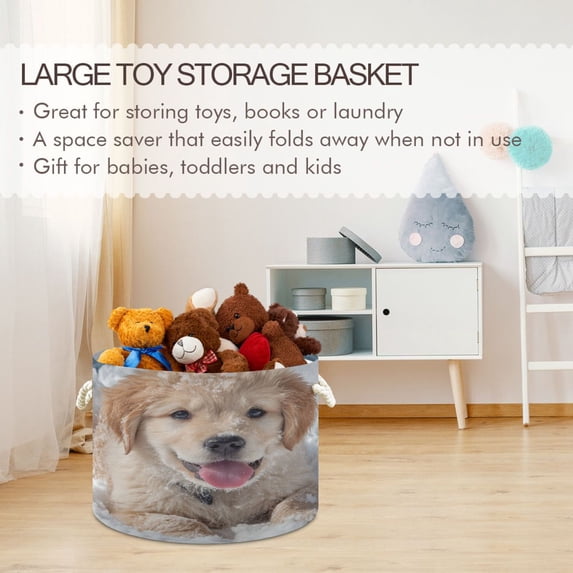 BZSMCE Decorative Storage Open Bins 20x14in In Snow Snuggled Golden Pup Printed