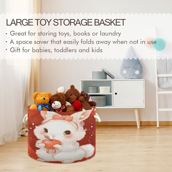 BZSMCE Decorative Storage Open Bins 20x14in In Star Bunny & Apple Printed