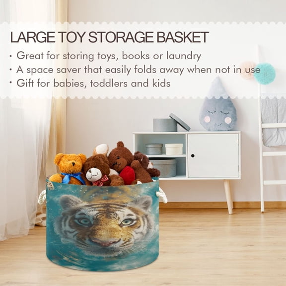 BZSMCE Decorative Storage Open Bins 20x14in In Swimming Tiger Printed