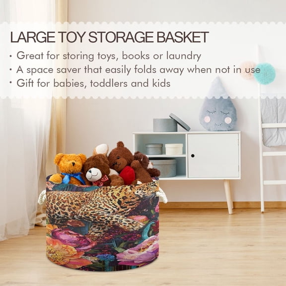 BZSMCE Decorative Storage Open Bins 20x14in In Tangerine Floral Panther Printed