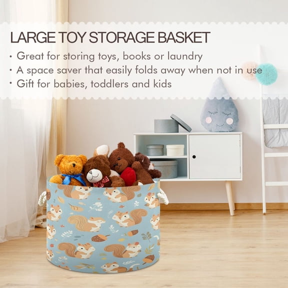 BZSMCE Decorative Storage Open Bins 20x14in In Teal Squirrel Printed