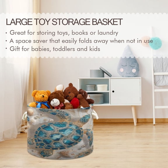 BZSMCE Decorative Storage Open Bins 20x14in In Turquoise Pearl Turtle Printed