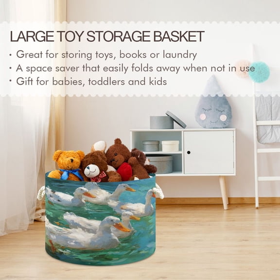 BZSMCE Decorative Storage Open Bins 20x14in In Turquoise Water Ducks Printed