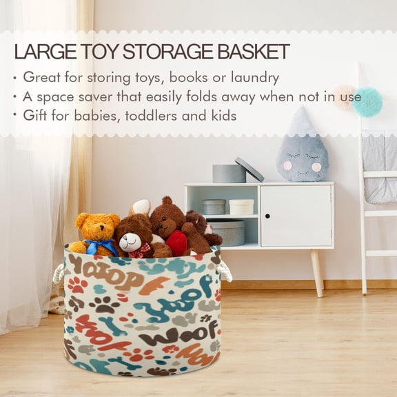 BZSMCE Decorative Storage Open Bins 20x14in In Vibrant Woof Paw Party Printed