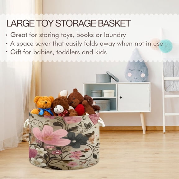 BZSMCE Decorative Storage Open Bins 20x14in In Vintage Floral Heart Whimsy Printed