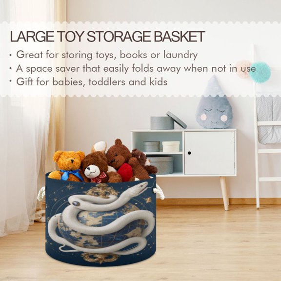 BZSMCE Decorative Storage Open Bins 20x14in In White Snake & Starry Globe Printed