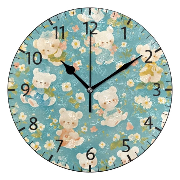 BZSMCE Decorative Wall Clock Size：25cm Blue Bear Pattern