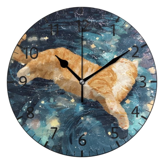 BZSMCE Decorative Wall Clock Size:25cm Cosmic Floating Cat Pattern