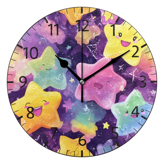 BZSMCE Decorative Wall Clock Size:25cm Pastel Smile Stars Pattern
