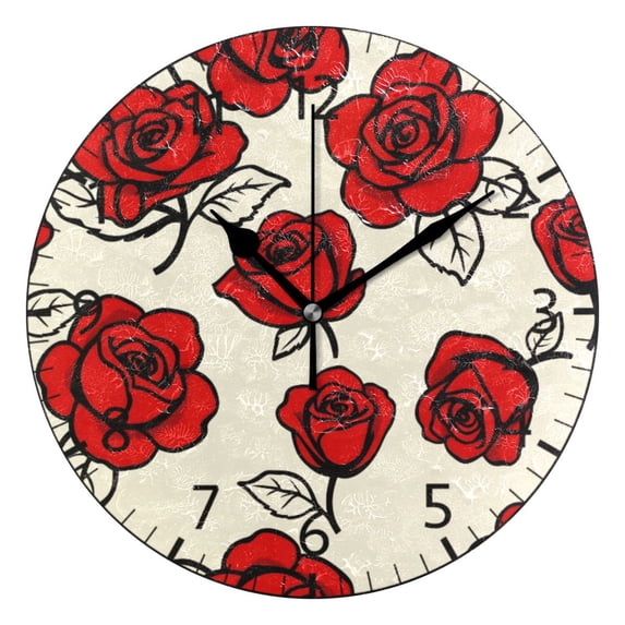 BZSMCE Decorative Wall Clock Size:25cm Red Roses Pattern Pattern