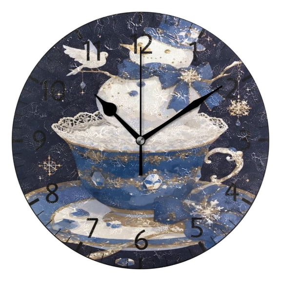 BZSMCE Decorative Wall Clock Size:25cm Teacup Snowman Pattern
