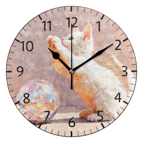 BZSMCE Decorative Wall Clock Size：25cm White Kitten & Orb Pattern