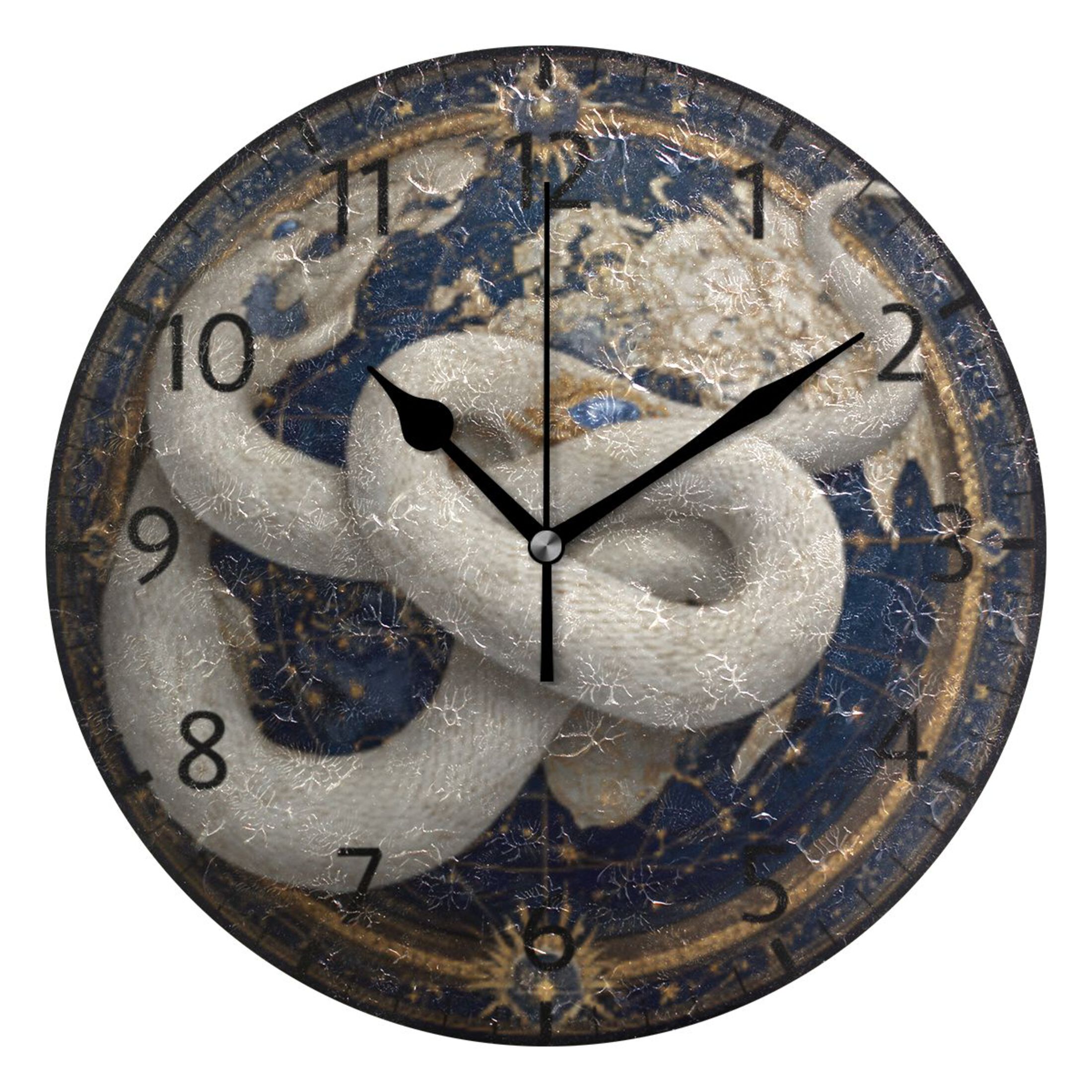 BZSMCE Decorative Wall Clock Size：25cm White Snake & Celestial Globe ...