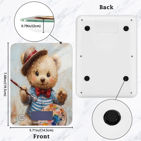 BZSMCE Digital Food Scale Kitchen Scales Creatively Bear Artist Pattern Baking Cooking Keto and Meal Prep, with LCD Display