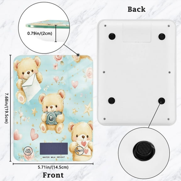 BZSMCE Digital Food Scale Kitchen Scales Creatively Bears with Love Letters Pattern Baking Cooking Keto and Meal Prep, with LCD Display