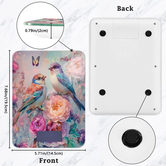 BZSMCE Digital Food Scale Kitchen Scales Creatively Butterflies Colorful Birds Flowers Pattern Baking Cooking Keto and Meal Prep, with LCD Display