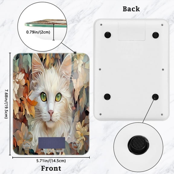 BZSMCE Digital Food Scale Kitchen Scales Creatively Cat Surrounded by White Pattern Baking Cooking Keto and Meal Prep, with LCD Display