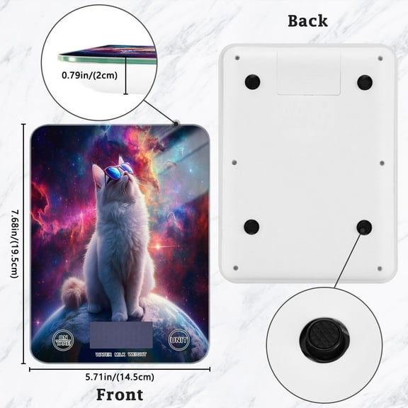 BZSMCE Digital Food Scale Kitchen Scales Creatively Cat in Space Pattern Baking Cooking Keto and Meal Prep, with LCD Display