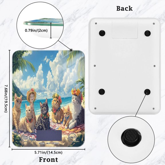 BZSMCE Digital Food Scale Kitchen Scales Creatively Cats on Tropical Beach Pattern Baking Cooking Keto and Meal Prep, with LCD Display