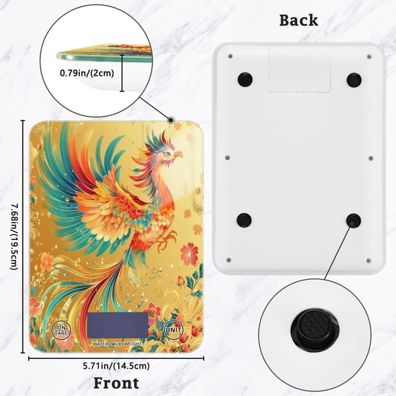 BZSMCE Digital Food Scale Kitchen Scales Creatively Colorful Phoenix Pattern Baking Cooking Keto and Meal Prep, with LCD Display