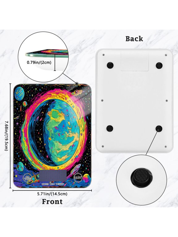 Digital Food Scale Kitchen Scales Creatively Colorful Planet and Stars Pattern Baking Cooking Keto and Meal Prep, with LCD Display