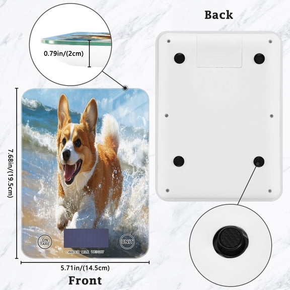 BZSMCE Digital Food Scale Kitchen Scales Creatively Corgi Running on Beach Pattern Baking Cooking Keto and Meal Prep, with LCD Display