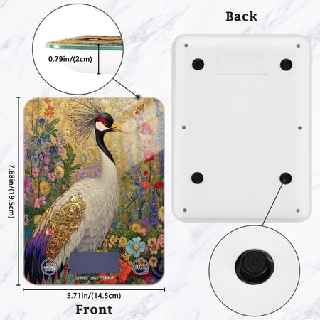 BZSMCE Digital Food Scale Kitchen Scales Creatively Crane in Floral Setting Pattern Baking Cooking Keto and Meal Prep, with LCD Display