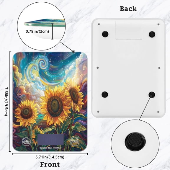 BZSMCE Digital Food Scale Kitchen Scales Creatively Dreamy Sunflowers in Colorful Universe Pattern Baking Cooking Keto and Meal Prep, with LCD Display