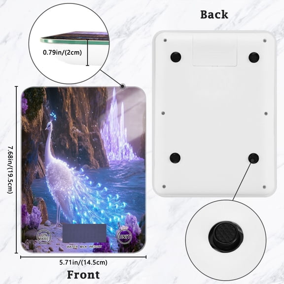 BZSMCE Digital Food Scale Kitchen Scales Creatively Fantasy Peacock Crystals Pattern Baking Cooking Keto and Meal Prep, with LCD Display