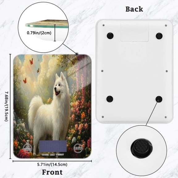 BZSMCE Digital Food Scale Kitchen Scales Creatively Fluffy Dog in Floral Garden Pattern Baking Cooking Keto and Meal Prep, with LCD Display
