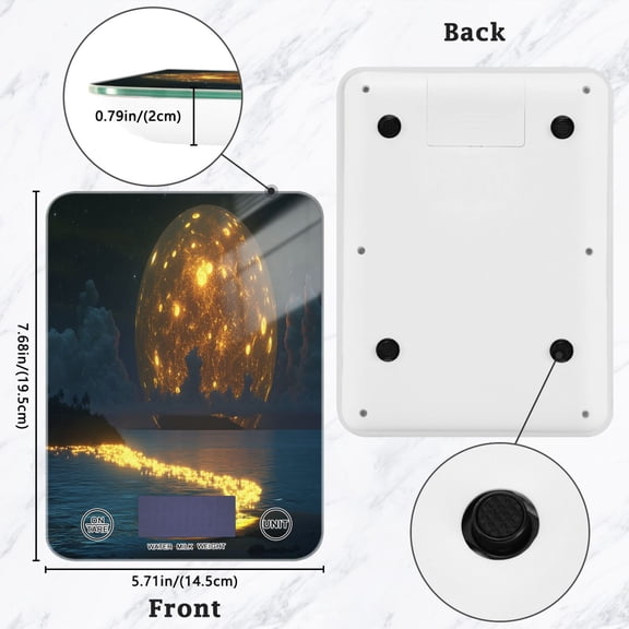 BZSMCE Digital Food Scale Kitchen Scales Creatively Glowing Moon over Ocean Pattern Baking Cooking Keto and Meal Prep, with LCD Display