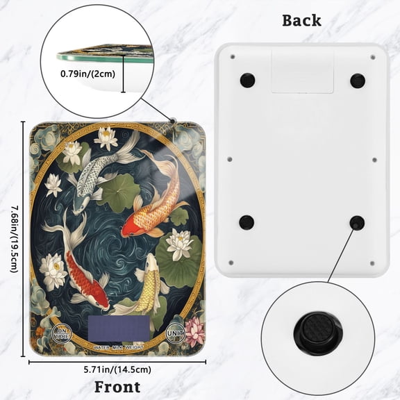 BZSMCE Digital Food Scale Kitchen Scales Creatively Koi Elegance Pattern Baking Cooking Keto and Meal Prep, with LCD Display