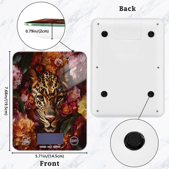 BZSMCE Digital Food Scale Kitchen Scales Creatively Leopard in Bloom Pattern Baking Cooking Keto and Meal Prep, with LCD Display