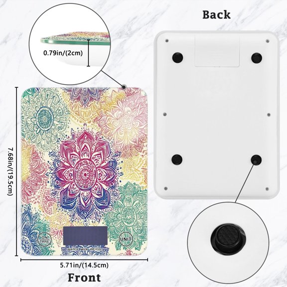 BZSMCE Digital Food Scale Kitchen Scales Creatively Mandala Mosaic Pattern Baking Cooking Keto and Meal Prep, with LCD Display