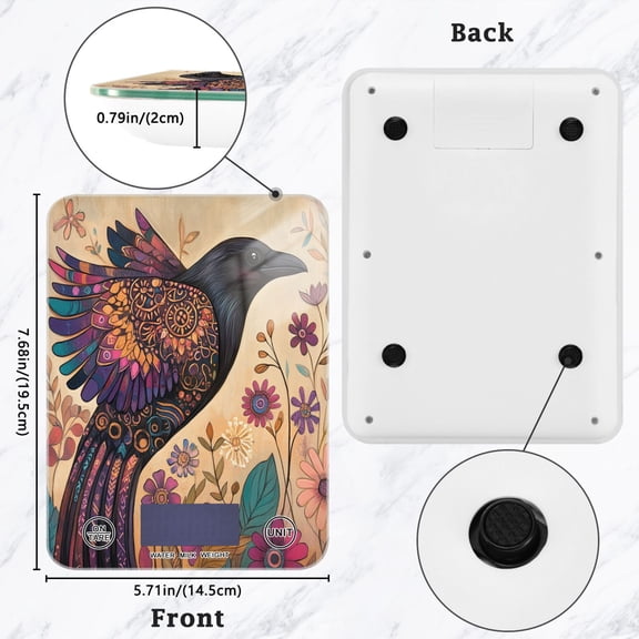 BZSMCE Digital Food Scale Kitchen Scales Creatively Mystical Crow Blossom Pattern Baking Cooking Keto and Meal Prep, with LCD Display
