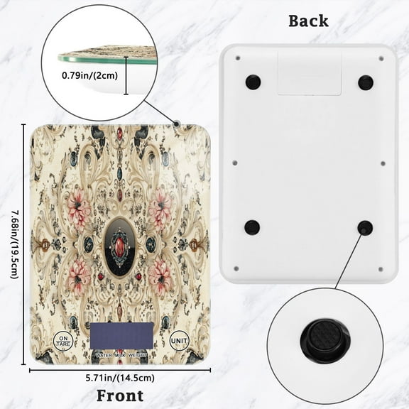 BZSMCE Digital Food Scale Kitchen Scales Creatively Ornate Floral and Jewel Pattern Baking Cooking Keto and Meal Prep, with LCD Display