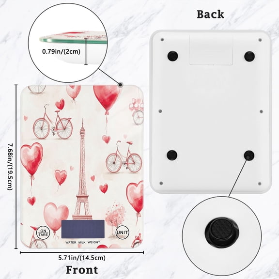 BZSMCE Digital Food Scale Kitchen Scales Creatively Parisian Romance Pattern Baking Cooking Keto and Meal Prep, with LCD Display