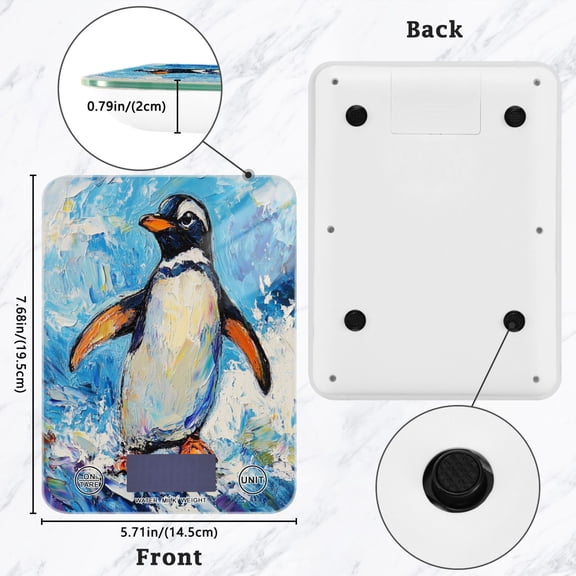 BZSMCE Digital Food Scale Kitchen Scales Creatively Penguin in The Waves Pattern Baking Cooking Keto and Meal Prep, with LCD Display