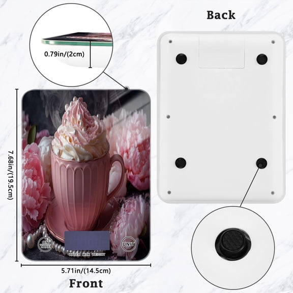 BZSMCE Digital Food Scale Kitchen Scales Creatively Pink Mug with Whipped Cream Pattern Baking Cooking Keto and Meal Prep, with LCD Display