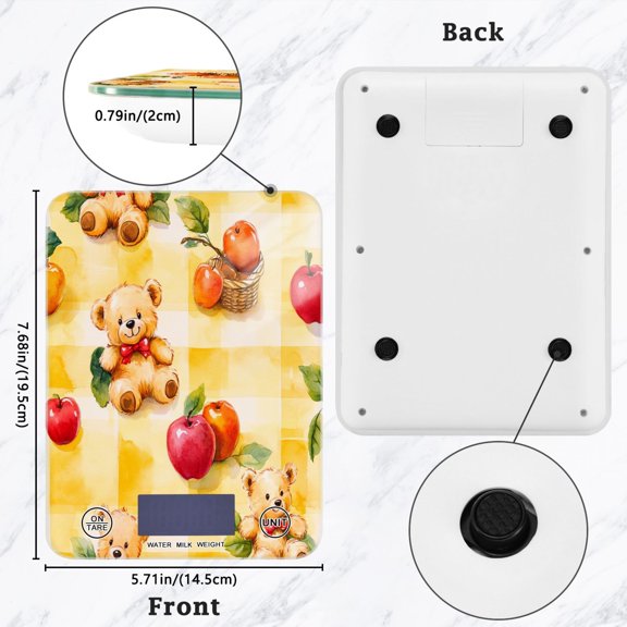 BZSMCE Digital Food Scale Kitchen Scales Creatively Playful Bears Amongst Fresh Fruit Pattern Baking Cooking Keto and Meal Prep, with LCD Display