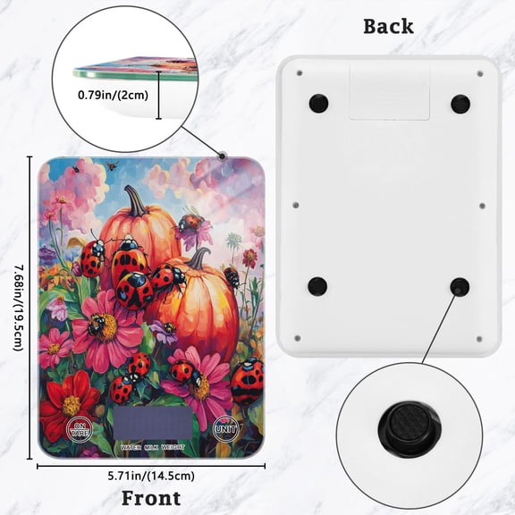 BZSMCE Digital Food Scale Kitchen Scales Creatively Pumpkin Patch Ladybug Parade Pattern Baking Cooking Keto and Meal Prep, with LCD Display