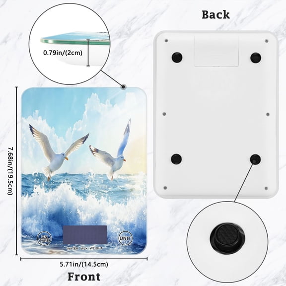 BZSMCE Digital Food Scale Kitchen Scales Creatively Seagulls over Ocean Waves Pattern Baking Cooking Keto and Meal Prep, with LCD Display